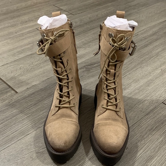 Sam Edelman Junip Lug Sole Combat Taupe Suede Boots size 7 - Picture 2 of 12